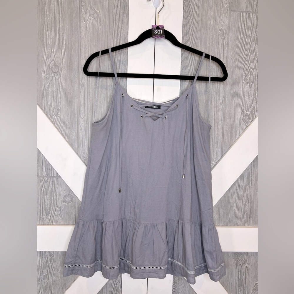 B4.45 Paper Moon Gray Tie Tank with Ruffle
